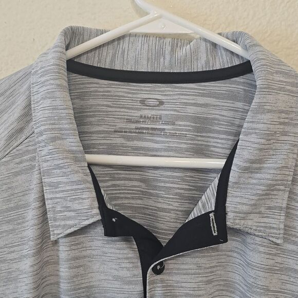 Oakley Tailored Fit Polo Shirt Mens XXL Heather Gray Short Sleeve Spellout, Golf - Picture 2 of 8